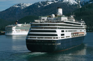 Cruise ships sailing in Juneau Alaska harbor